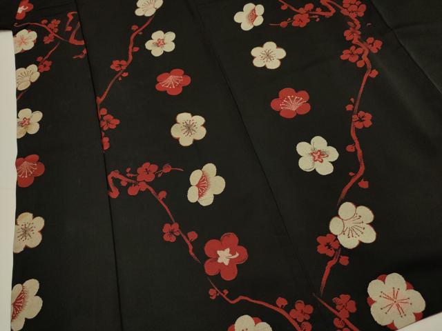 平和屋着物■上質なお召　枝梅文　黒地　正絹　逸品　DABG7991ya