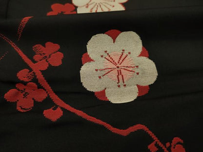 平和屋着物■上質なお召　枝梅文　黒地　正絹　逸品　DABG7991ya
