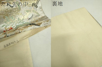平和屋着物▼六通柄袋帯　唐織　飛鶴風景花文　金銀糸　正絹　逸品　DABG8020ps