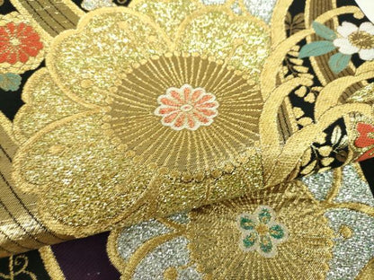 平和屋着物▼六通柄袋帯　枝垂れ桜　立波に桜　金銀糸　正絹　逸品　DABG8029ps