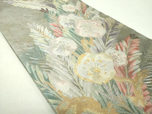 平和屋着物▼西陣　帯匠山下謹製　六通柄袋帯　華ごよみ　紅梅若松文　金銀糸　証紙付き　正絹　逸品　DABG8032ps