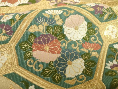 平和屋着物▼西陣　六通柄袋帯　唐織　蜀江花鳥文　金糸　健勝苑扱い　証紙付き　正絹　逸品　未使用　DABG8046ps
