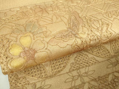 平和屋着物▼中国三大刺繍　スワトウ刺繍　汕頭刺繍　総刺繍　太鼓柄袋帯　駒刺繍　舞蝶鳳凰花文　金彩　正絹　逸品　DABG8078ps