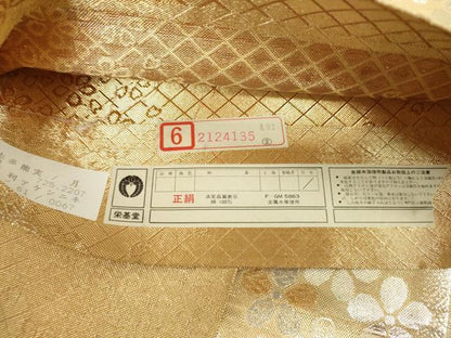 平和屋着物▼佐賀錦　両面　六通柄袋帯　花尽くし　金銀糸　正絹　逸品　DABG8095ps