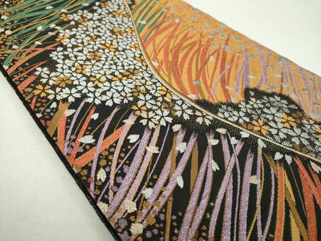 平和屋着物▼六通柄袋帯 高雅 舞桜 金銀糸 正絹 逸品 DABG8116ps