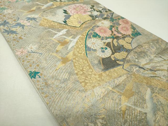 平和屋着物▼六通柄袋帯　唐織　地紙飛鶴花文　槍梅　金銀糸　正絹　逸品　DABG8145ps