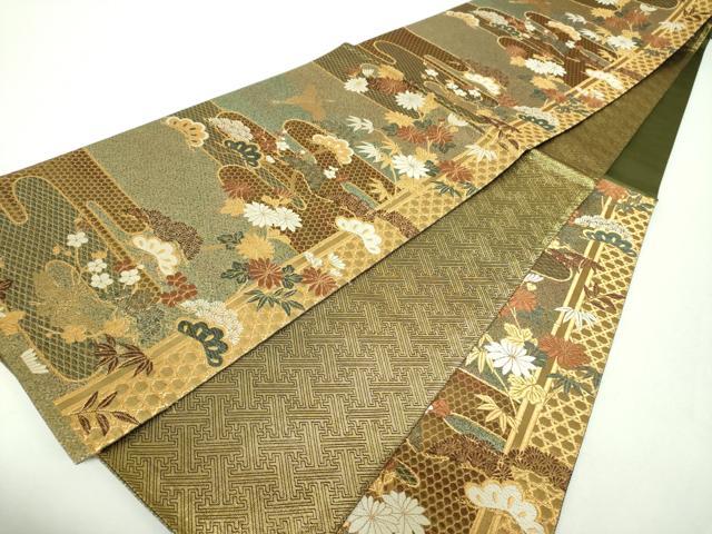 平和屋着物▼佐賀錦　六通柄袋帯　霞飛鶴松竹梅　金糸　引箔　正絹　逸品　DABG8150ps