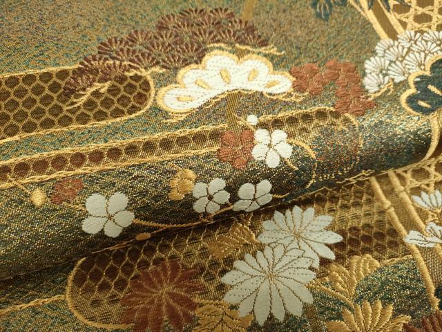 平和屋着物▼佐賀錦　六通柄袋帯　霞飛鶴松竹梅　金糸　引箔　正絹　逸品　DABG8150ps