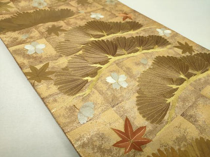 平和屋着物▼太鼓柄袋帯　刺繍　舞桜楓　松文　金銀彩　正絹　逸品　DABG8161ps