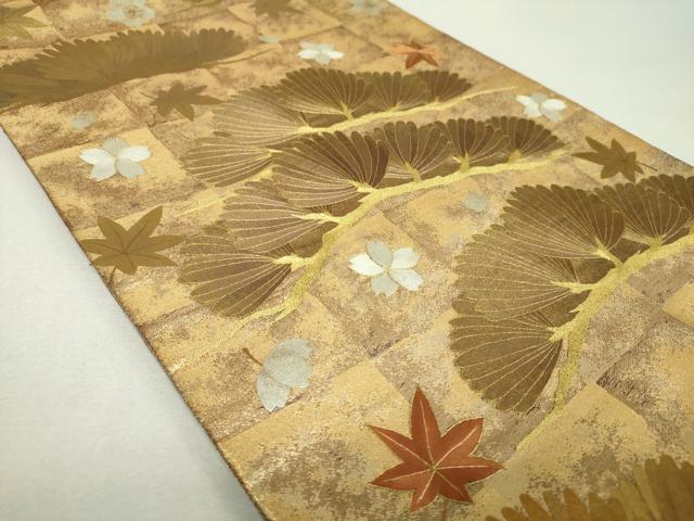 平和屋着物▼太鼓柄袋帯　刺繍　舞桜楓　松文　金銀彩　正絹　逸品　DABG8161ps
