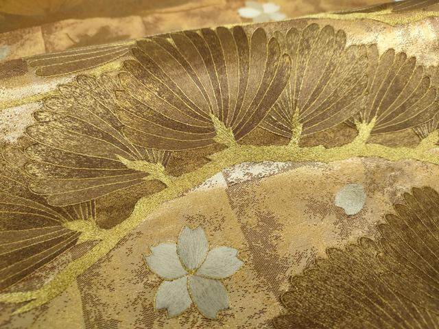 平和屋着物▼太鼓柄袋帯　刺繍　舞桜楓　松文　金銀彩　正絹　逸品　DABG8161ps