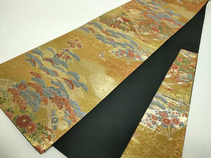 平和屋着物▼六通柄袋帯　堀川古典　金彩　正絹　逸品　DABG8192ps