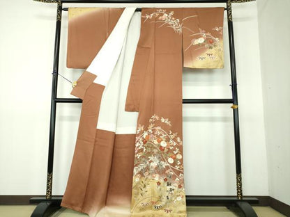 平和屋着物●訪問着　駒刺繍　秋草文　暈し染め　金彩　正絹　逸品　DABG8202ps