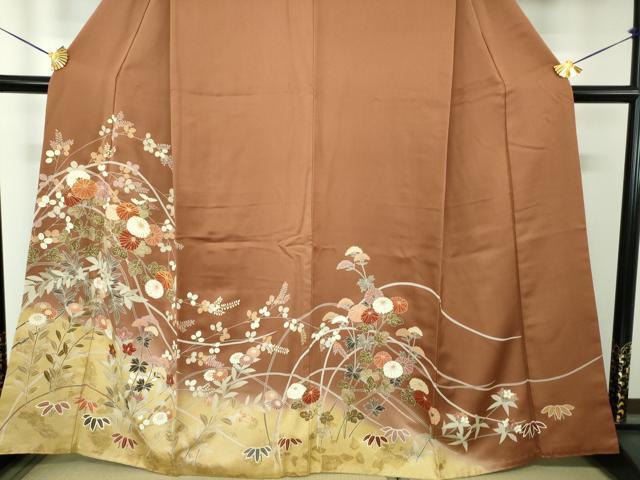 平和屋着物●訪問着　駒刺繍　秋草文　暈し染め　金彩　正絹　逸品　DABG8202ps