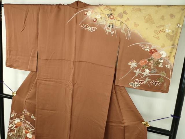 平和屋着物●訪問着　駒刺繍　秋草文　暈し染め　金彩　正絹　逸品　DABG8202ps