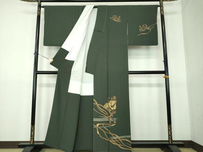 平和屋着物●訪問着　駒刺繍　竹屋町刺繍　地紙立鶴梅文　金彩　正絹　逸品　未使用　DABG8203ps