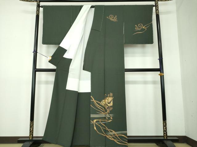 平和屋着物●訪問着　駒刺繍　竹屋町刺繍　地紙立鶴梅文　金彩　正絹　逸品　未使用　DABG8203ps