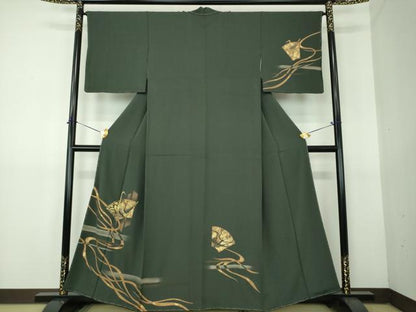 平和屋着物●訪問着　駒刺繍　竹屋町刺繍　地紙立鶴梅文　金彩　正絹　逸品　未使用　DABG8203ps