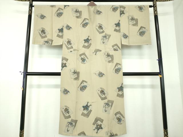 平和屋着物●男性　長襦袢　無双仕立て　破れ色紙人物文　正絹　逸品　未使用　DABG8206ps