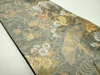 平和屋着物▼六通柄袋帯　琳派八つ橋紋　招寿箔　金銀糸　正絹　逸品　未使用　DABG8223ps