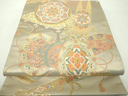 平和屋着物▼西陣　藤織謹製　六通柄袋帯　悠遠雅楽絵　金糸　正絹　逸品　DABG8225ps