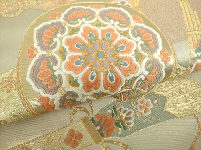 平和屋着物▼西陣　藤織謹製　六通柄袋帯　悠遠雅楽絵　金糸　正絹　逸品　DABG8225ps