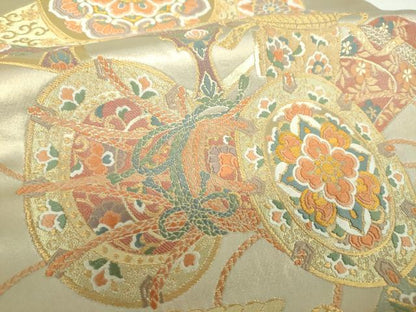平和屋着物▼西陣　藤織謹製　六通柄袋帯　悠遠雅楽絵　金糸　正絹　逸品　DABG8225ps