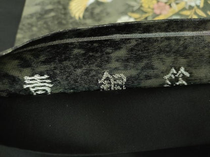 平和屋着物▼西陣　高島織物謹製　六通柄袋帯　青銅箔　枝垂れ桜鳳凰文　黒地　金銀糸　引箔　正絹　逸品　DABG8232ps