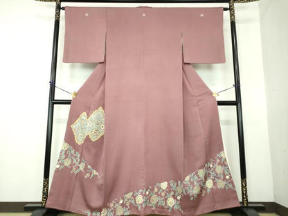 平和屋着物●豪華色留袖　駒刺繍　更紗花文　金彩　正絹　逸品　DABG8234ps