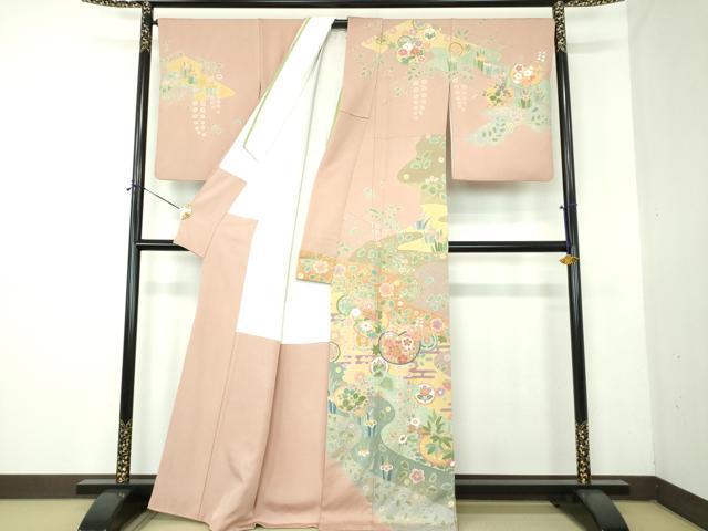 平和屋着物●訪問着　作家物　駒刺繍　絞り　吉祥花文　金彩　正絹　逸品　DABG8235ps