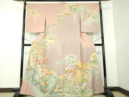 平和屋着物●訪問着　作家物　駒刺繍　絞り　吉祥花文　金彩　正絹　逸品　DABG8235ps