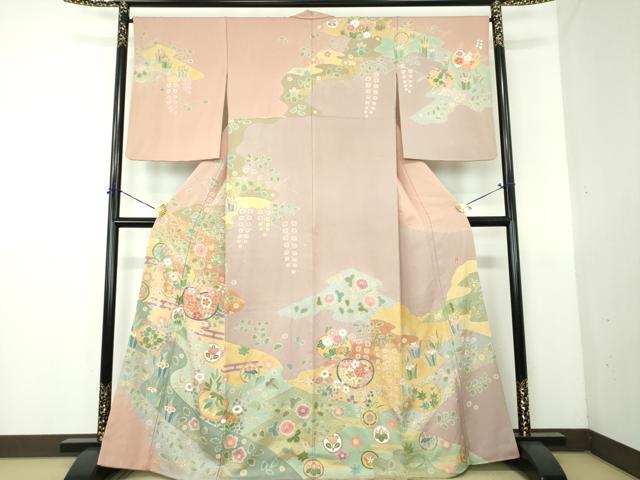 平和屋着物●訪問着　作家物　駒刺繍　絞り　吉祥花文　金彩　正絹　逸品　DABG8235ps
