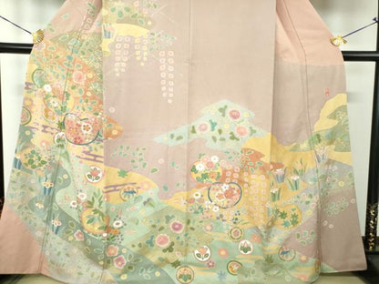 平和屋着物●訪問着　作家物　駒刺繍　絞り　吉祥花文　金彩　正絹　逸品　DABG8235ps