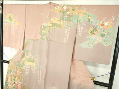 平和屋着物●訪問着　作家物　駒刺繍　絞り　吉祥花文　金彩　正絹　逸品　DABG8235ps