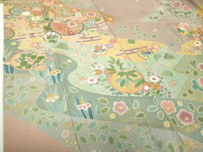 平和屋着物●訪問着　作家物　駒刺繍　絞り　吉祥花文　金彩　正絹　逸品　DABG8235ps