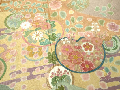 平和屋着物●訪問着　作家物　駒刺繍　絞り　吉祥花文　金彩　正絹　逸品　DABG8235ps