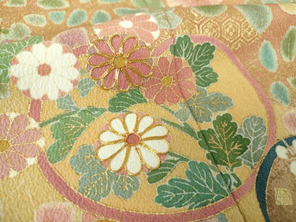 平和屋着物●訪問着　作家物　駒刺繍　絞り　吉祥花文　金彩　正絹　逸品　DABG8235ps