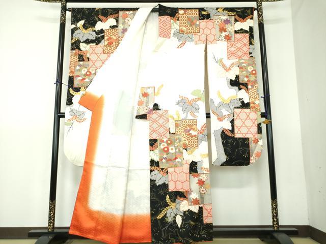 平和屋着物●十日町老舗ブランド　吉澤友禅　吾妻徳穂　振袖　駒刺繍　色紙重ね吉祥花文　金彩　正絹　逸品　DABG8236ps