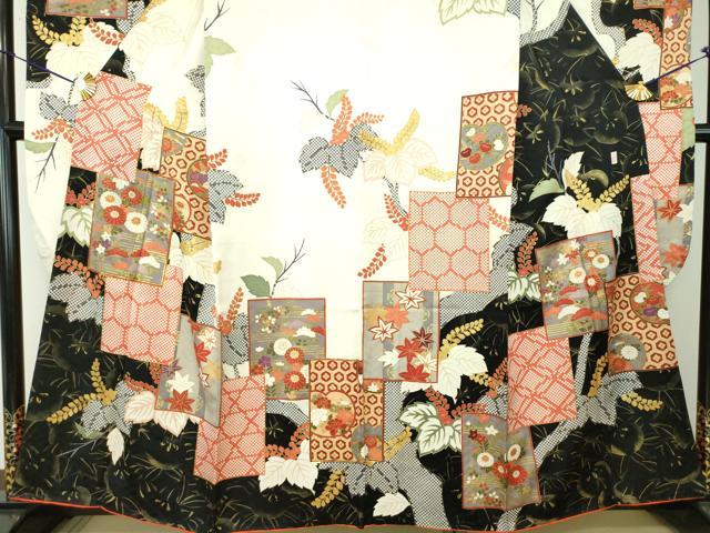 平和屋着物●十日町老舗ブランド　吉澤友禅　吾妻徳穂　振袖　駒刺繍　色紙重ね吉祥花文　金彩　正絹　逸品　DABG8236ps