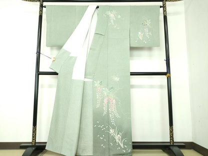 平和屋着物●訪問着　友禅　藤花房　草花文　暈し染め　松坂屋扱い　正絹　逸品　DABG8238ps