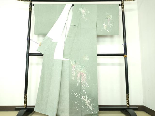 平和屋着物●訪問着　友禅　藤花房　草花文　暈し染め　松坂屋扱い　正絹　逸品　DABG8238ps