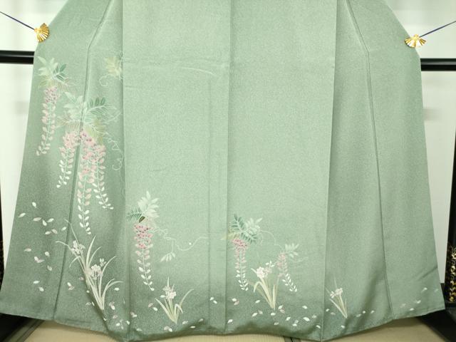 平和屋着物●訪問着　友禅　藤花房　草花文　暈し染め　松坂屋扱い　正絹　逸品　DABG8238ps