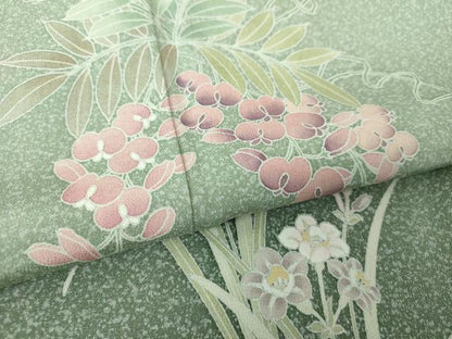 平和屋着物●訪問着　友禅　藤花房　草花文　暈し染め　松坂屋扱い　正絹　逸品　DABG8238ps