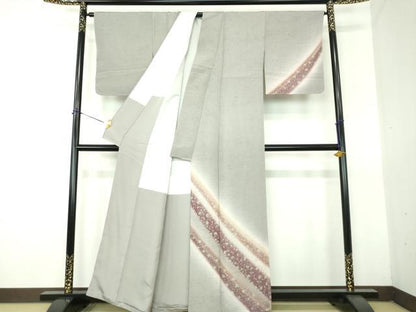平和屋着物●ぜんまい紬　訪問着　花唐草文　正絹　逸品　DABG8244ps