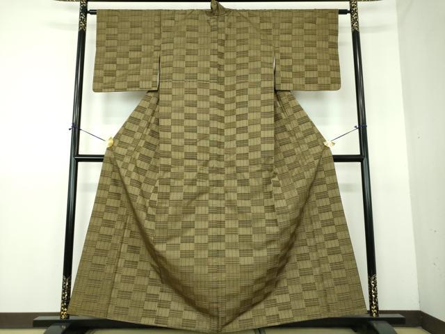 平和屋着物●上質な紬　市松文様　正絹　逸品　DABG8250ps