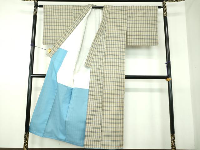 平和屋着物●上質な紬　格子　正絹　逸品　DABG8251ps