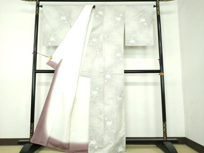 平和屋着物●本場大島紬　白大島　9マルキ　舞花文　正絹　逸品　未使用　DABG8258ps