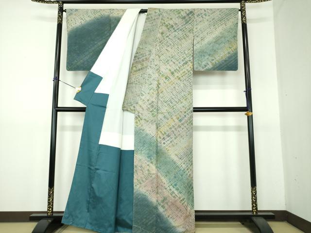平和屋着物●訪問着　紬地　総杢目絞り　霞文　正絹　逸品　DABG8259ps