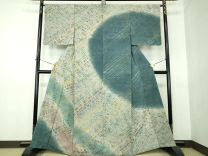 平和屋着物●訪問着　紬地　総杢目絞り　霞文　正絹　逸品　DABG8259ps