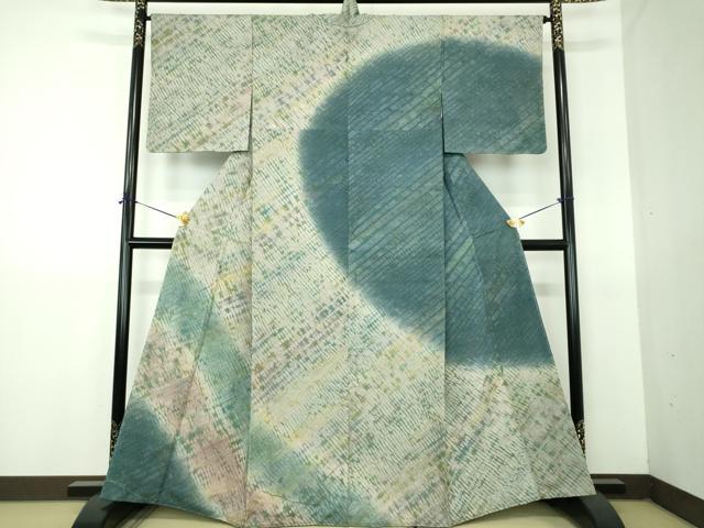 平和屋着物●訪問着　紬地　総杢目絞り　霞文　正絹　逸品　DABG8259ps
